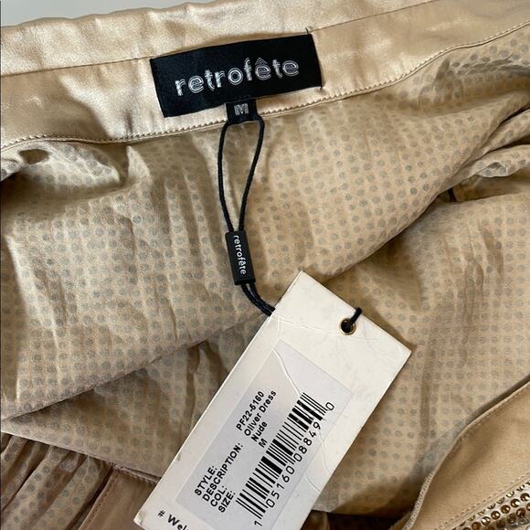 Retrofete Oliver Crystal Embellished Silk Long Sleeve Gold Mini Dress Sz Medium - Picture 10 of 11